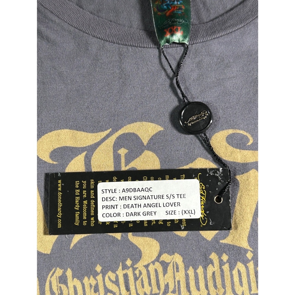 Ed Hardy Christian Audigier Men's Graphic Shirt Dark Grey XXL Death Angel Lover - Picture 10 of 10